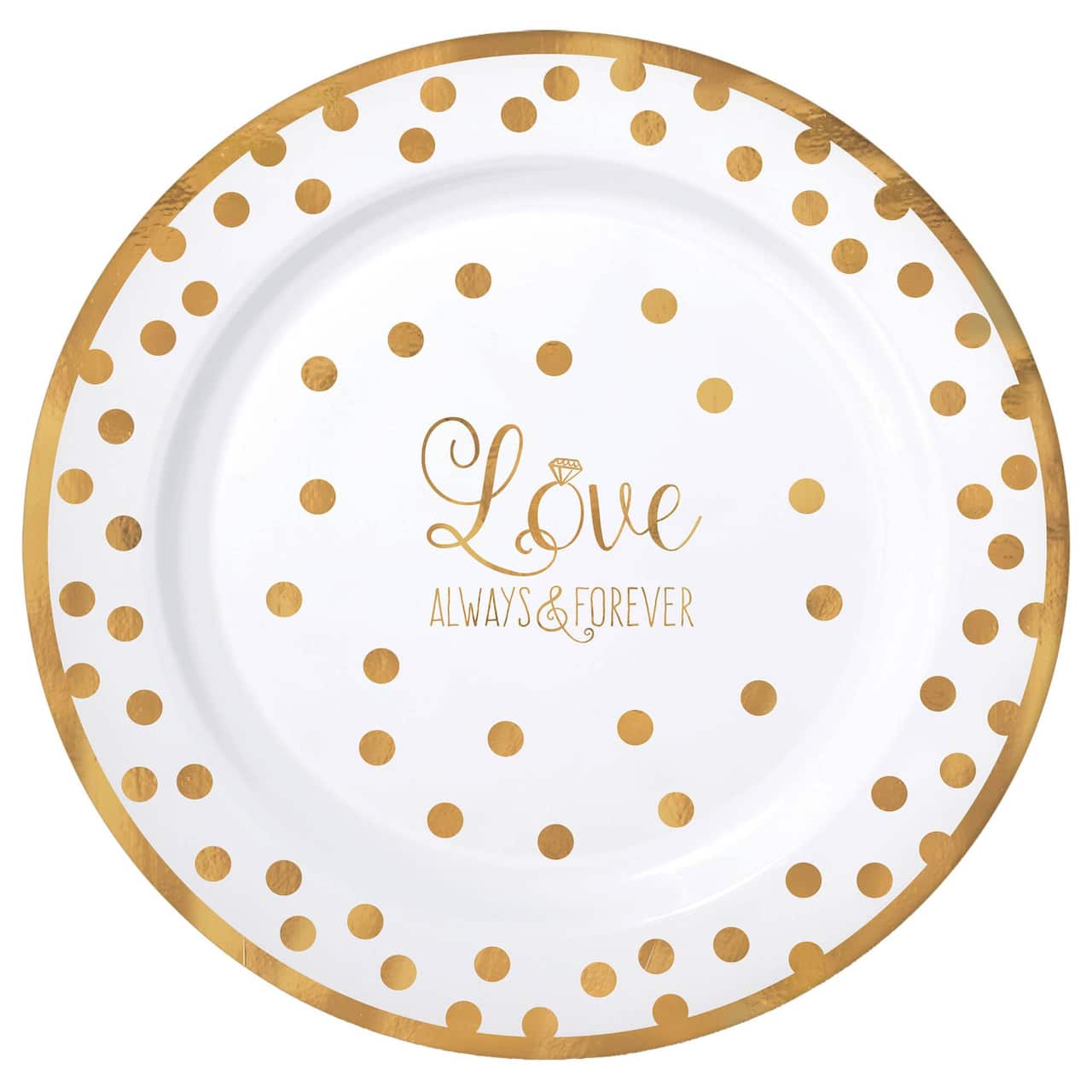 10&#x22; Gold Love Always &#x26; Forever Premium Wedding Plastic Plates, 10ct.